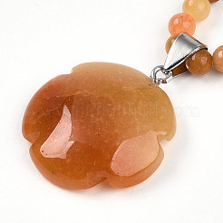 Natural Topaz Jade 4.5mm Round Beaded Flower Pendant Necklaces&nbsp;NJEW-T016-04N