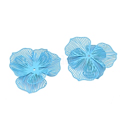 スプレー塗装された鉄ビーズキャップ  花  空色  37x39x7mm  穴：1.4mm&nbsp;IFIN-Z004-02C