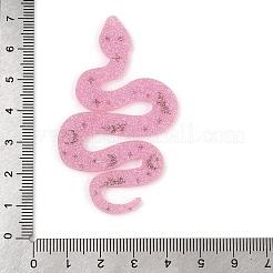 不透明なプリントアクリルパーツ  ヘビ  グリッターパウダー付き  フラミンゴ  63x37.5x2.5mm  穴：1.6mm&nbsp;OACR-R007-01C