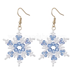 304 Stainless Steel Glass Seed Beads Snowflake Dangle Earrings&nbsp;EJEW-MZ00537-01