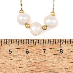 Natural Pearl Two Sides Polished Beaded Pendant 304 Stainless Steel Boston Link Chain Necklaces for Women&nbsp;NJEW-JN06419-04