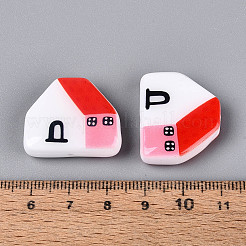 印刷された不透明樹脂ビーズ  ハウス  レッド  21.5~22x26~26.5x7.5~8.5mm  穴：1~1.2mm&nbsp;RESI-N043-09A-01