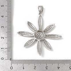 真鍮製マイクロパヴェキュービックジルコニアペンダント  花  長持ちメッキ  カドミウムフリー＆鉛フリー  ラックめっき  プラチナ  41.5x39x3mm  穴：3x4.5mm&nbsp;KK-M322-27P