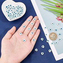 2連売り手作りのイーブルアイランプワークビーズ連売り  ハート  ホワイト  6~7x8x3mm  穴：1mm  約47~49個/連  13.19~13.98インチ（33.5~35.5cm）&nbsp;LAMP-FH0001-08A