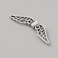 チベット風合金スペーサービーズ  天使の羽  アンティークシルバー  7.5x31x2.5mm  穴：1.4mm&nbsp;FIND-WH0418-99AS