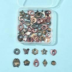 天然淡水染めシェルペンダント50個  混合図形  ミックスカラー  10.5~17x9.5~13x2mm  穴：1.2~1.8mm&nbsp;SHEL-FS0001-17