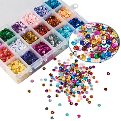 プラスチックスパンコールビーズ  半カップ状のスパンコールビーズ  中ハート孔  ディスク  ミックスカラー  5x0.5mm  穴：1mm  650個/色について  18色&nbsp;PVC-TA0001-01