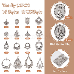 96Pcs 16 Style Tibetan Style Alloy Chandelier Component Links&nbsp;FIND-TA0002-58