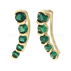 真鍮製パヴェキュービックジルコニアスタッドクローラーピアス  フラットラウンド  18KGP本金メッキ  カドミウムフリー＆鉛フリー  長持ちメッキ  ラックめっき  グリーン  21.5x6x9.5mm&nbsp;KK-CBAA351-13G