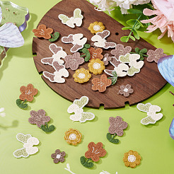 30個 6スタイルの花のコンピューター刺繍布アイロンパッチ  パッチにこだわる  マスクと衣装のアクセサリー  アップリケ  ミックスカラー  15~33x15~30x1.5~2mm  5個/スタイル&nbsp;PATC-TA0001-36B