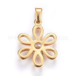 304ステンレスペンダント  キュービックジルコニア付き  花  透明  ゴールドカラー  20x15.5x4mm  穴：5x3mm&nbsp;STAS-P216-71G