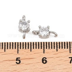 真鍮パヴェクリアキュービックジルコニアフラットラウンドコネクターチャーム  プラチナ  9.5x4x3.5mm  穴：1.2mm&nbsp;KK-H538-21B-P