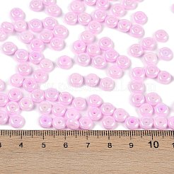 不透明色光沢ガラスシードビーズ  ドーナツ  パールピンク  6.5x3mm  穴：1.8mm  約30個/10g&nbsp;X1-SEED-P008-01C-12
