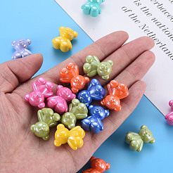 真珠色の不透明なアクリルビーズ  片穴  クマ  ミックスカラー  22x18.5x13mm  穴：3.5mm&nbsp;MACR-S373-39I