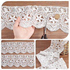 15ヤードのコットン刺繍フラワーレースリボン  服飾材料  ホワイト  5-1/8インチ（130mm）  約15.00ヤード（13.72m）/ pc&nbsp;OCOR-WH0086-91A
