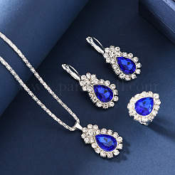 Teardrop Alloy Rhinestone Earring & Pendant Necklaces & Finger Rings Sets&nbsp;FS-WG77DAC-02