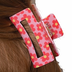 花柄 PVC プラスチック 爪 ヘアクリップ  女性と女の子のためのヘアアクセサリー  長方形  レッドオレンジ  43x81x39mm&nbsp;PW-WG97083-04