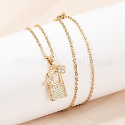 Lock & Key Brass Micro Pave Cubic Zirconia Pendant Neckalces&nbsp;NJEW-C076-16G