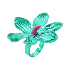 女性用調節可能な合金製フラワー指輪  ターコイズ  花：43x42mm  内径：17mm&nbsp;RJEW-B124-01D