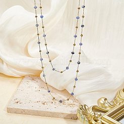 304ステンレススチールリンクチェーンネックレス  天然染色の白翡翠ネックレス  ゴールドカラー  60.63インチ（154cm）&nbsp;NJEW-SW00051