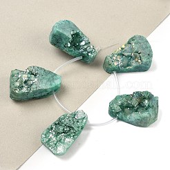 電気メッキ天然石ドゥルージーアゲートビーズ連売り  トップドリルビーズ  ティアドロップ  染め  ダークシーグリーン  36~42x23~29x12~32mm  穴：1.5mm  約5個/連  8.26インチ〜9.44インチ（21~24cm）&nbsp;G-N0259-06