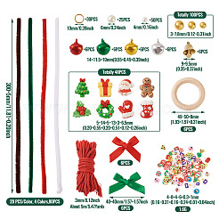 DIYクリスマスリース作りキット  パイプクリーナー80個入り  未完成の木製連結リング6個  アルミベルチャーム24個  175 個のプラスチックビーズ  48個の樹脂カボション  ミックスカラー  300x5mm&nbsp;DIY-TA0014-56