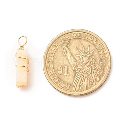 天然カーニアンペンダント  金色の銅線を巻いた  直方体の  19~20x6x6mm  穴：2.5~3mm&nbsp;PALLOY-JF01581-05