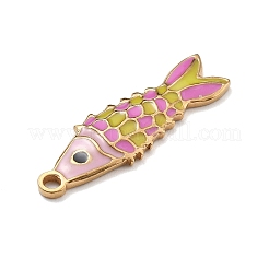 304ステンレススチールエナメルペンダント  魚のチャーム  18KGP本金メッキ  カラフル  26x8x2mm  穴：1.6mm&nbsp;STAS-R169-04C-G