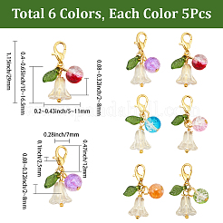フラワーラウンドアクリル＆ガラスロックステッチマーカー30個  合金製カニカン付き  ミックスカラー  29mm&nbsp;HJEW-SC0002-22