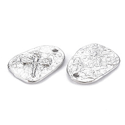 真鍮チャーム  ニッケルフリー  トンボと丸みを帯びた長方形  プラチナメッキ  16x12x1.5mm  穴：1.4mm&nbsp;KK-S356-531P-NF