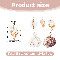 35Pcs 5 Styles Natural Mixed Shell Copper Wire Wrapped Pendants&nbsp;PALLOY-HS00027