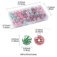 42 個 7 色のクリスマステーマプリント天然木製ビーズ  渦模様とラウンド  ミックスカラー  16x14.5mm  穴：3.5mm  6個/カラー&nbsp;WOOD-FS0001-04