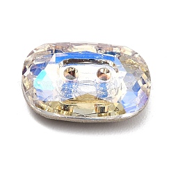 2穴長方形ガラスラインストーンボタン  多面カット  ミックスカラー  10x14x4mm  穴：1.2mm&nbsp;BUTT-D001-K