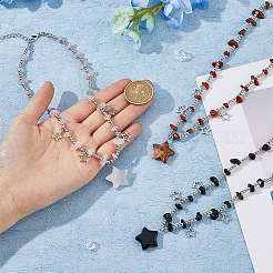 3個3色のプラスチックと合金のスターペンダントネックレス、CCBビーズチェーン付き  ミックスカラー  14.76~15.35インチ（37.5~39cm）  1pc /カラー&nbsp;NJEW-FI0001-34