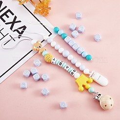 20Pcs Blue Cube Letter Silicone Beads 12x12x12mm Square Dice Alphabet Beads with 2mm Hole Spacer Loose Letter Beads for Bracelet Necklace Jewelry Making&nbsp;JX434Z