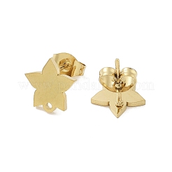 スターイオンプレーティング（IP）304ステンレススチールスタッドピアス金具  カン付き  ゴールドカラー  10x10mm  穴：1.2mm  ピン：0.8x11mm&nbsp;STAS-I206-111G