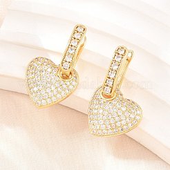 Brass Micro Pave Clear Cubic Zirconia Hoop Dangle Earrings&nbsp;EJEW-G471-30D-G