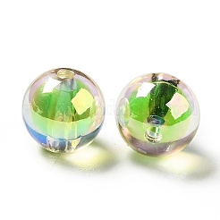 ツートン UV メッキ レインボー虹色アクリル ビーズ  二層ビーズ  ラウンド  ライムグリーン  15~15.5x15.5~16mm  穴：3~3.1mm&nbsp;TACR-D010-03A-05