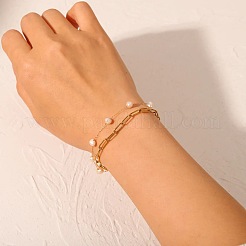 304 Stainless Steel Paperclip Chain & Natural Freshwater Pearl Potato Beads Link Bracelets&nbsp;HP1168