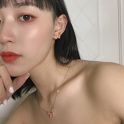 女性用蝶アクリルラインストーンと鉄ペンダントネックレス＆スタッドピアスセット  ゴールドカラー  ライトパパラチャ  450mm&nbsp;WGFFCAF-06