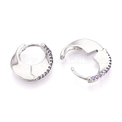 真鍮マイクロパヴェジルコニアムーンフープピアス  プラチナメッキ  15x15x2.5mm&nbsp;EJEW-T048-37B-P