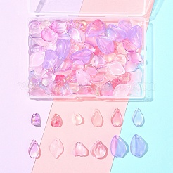 100個 10スタイル 透明スプレー塗装ガラスペンダント  花弁  ミックスカラー  12~21x8~14x2~5.5mm  穴：1~1.2mm  10個/スタイル&nbsp;GLAA-FS0002-16