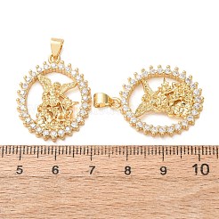 宗教真鍮ペンダント  聖なるチャームが付いた円形  ラックめっき  長持ちメッキ  カドミウムフリー＆鉛フリー  切り取る  ゴールドカラー  27x21.5x3mm  穴：3.5x4mm&nbsp;CU-B197-03G-B