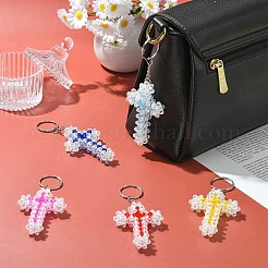 7Pcs 7 Colors Cross Acrylic Keychain with Iron Ring for Keychain&nbsp;KEYC-CJ0001-13