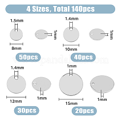 140個4スタイル304ステンレススチールチャーム  フラットラウンドのチャーム  ステンレス鋼色  8~15x1mm  穴：1~1.5mm&nbsp;STAS-HY0001-39