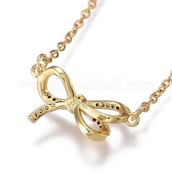 Brass Micro Pave Clear Cubic Zirconia Pendant Necklaces&nbsp;NJEW-R256-04