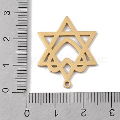 304ステンレスペンダント  レーザー切断  ハートチャーム付き中空のダビデの星  ゴールドカラー  27x21.5x1mm  穴：1mm&nbsp;LS-STAS-B062-19G