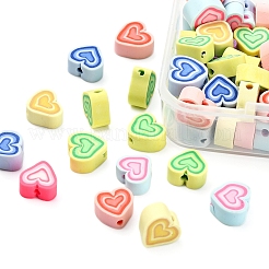 65~70個の手作りポリマークレイビーズ  ハート  ミックスカラー  8~10x9~10.5x4~5mm&nbsp;CLAY-YW0001-47