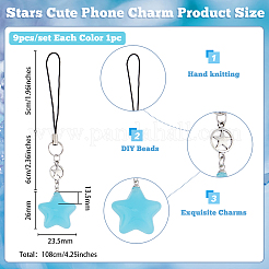 アクリルスターチャーム 携帯ストラップ  ナイロンコードモバイルアクセサリー装飾  ミックスカラー  10.8cm  9個/セット&nbsp;HJEW-AB00073