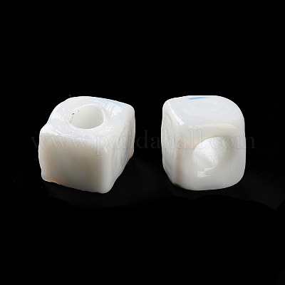 手作りランプワークビーズ  正方形  ホワイト  9.5~11.5x10~12x8~8.5mm  穴：3.5~4mm&nbsp;LAMP-Q003-01G-1